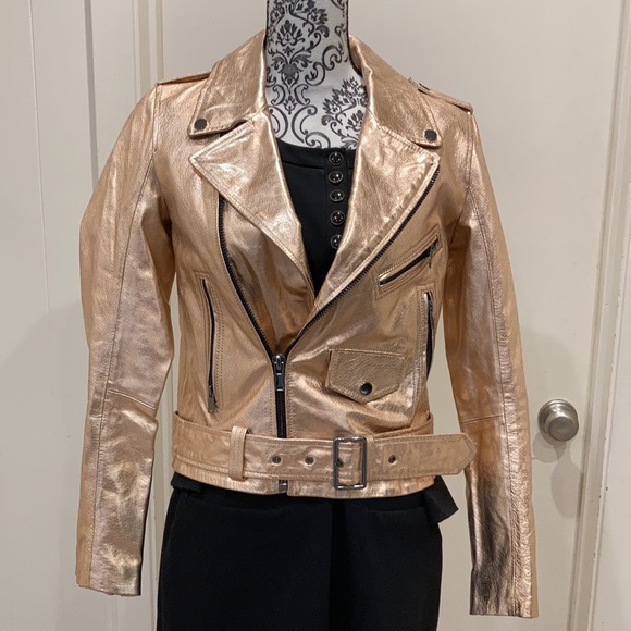 Zara Woman Metallic Rose Gold Leather Moto Jacket - Picture 10 of 16